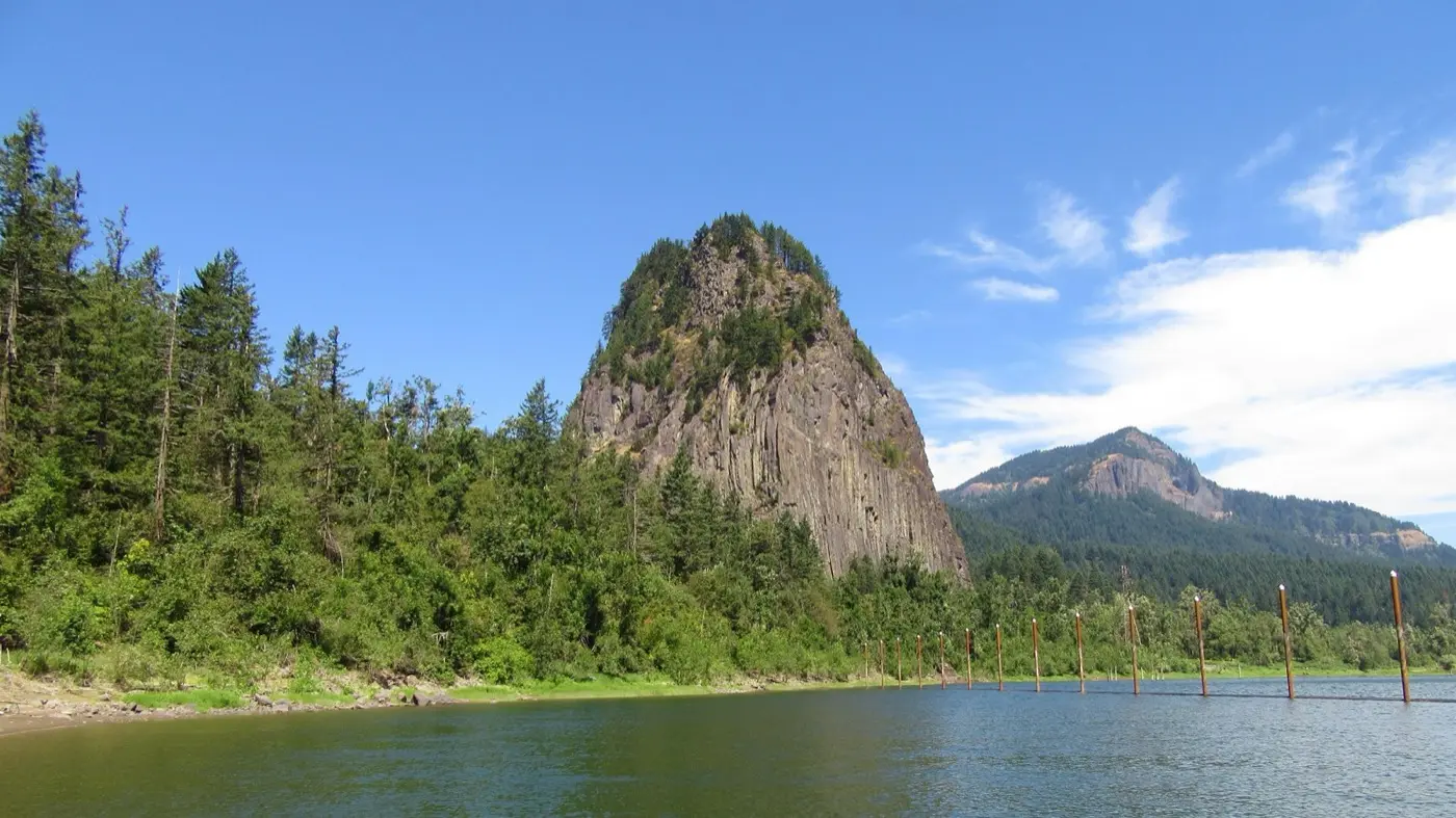 Beacon Rock rising over the Columbia River